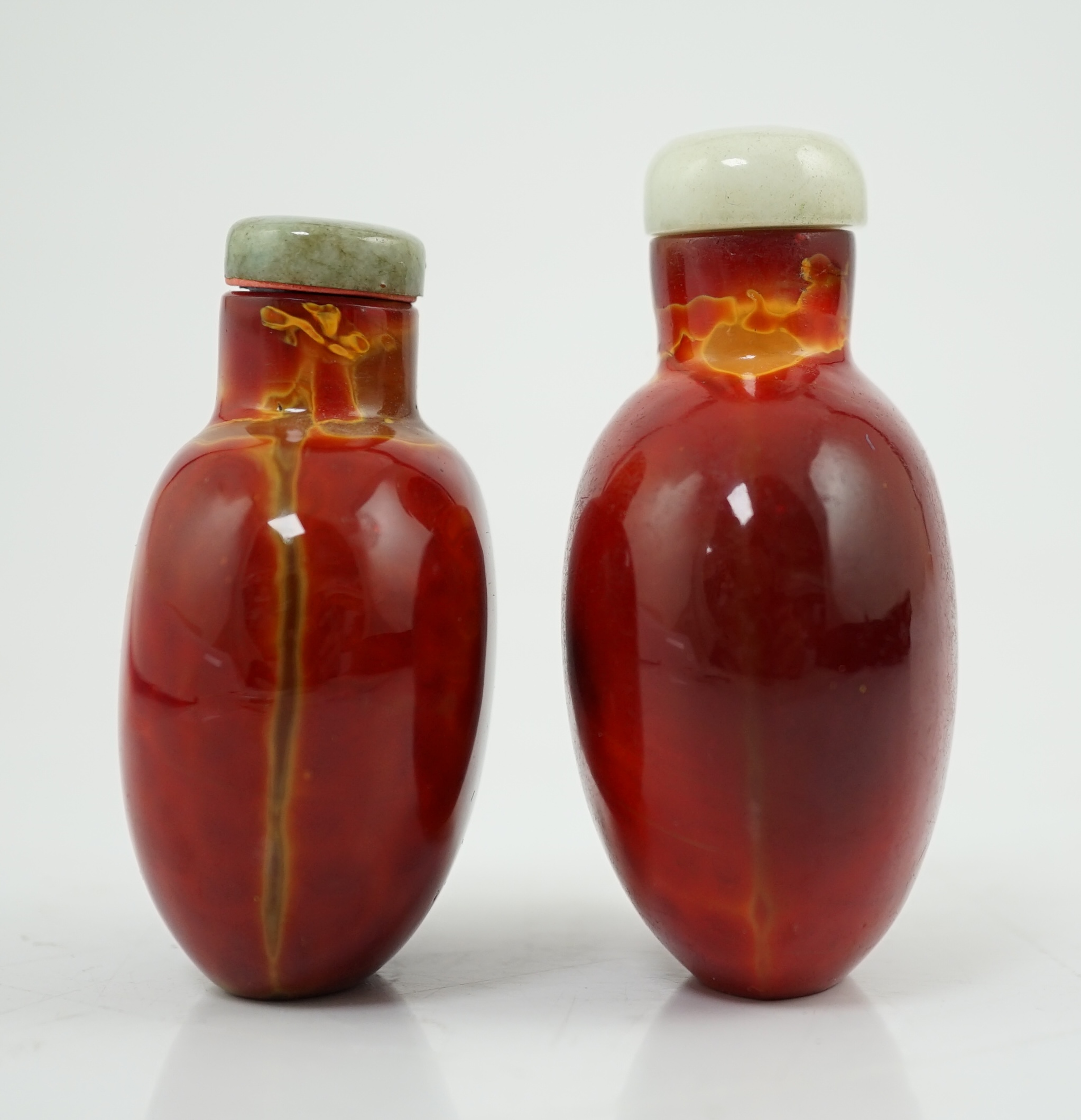 Two Chinese glass snuff bottles imitating realgar, 18th/19th century